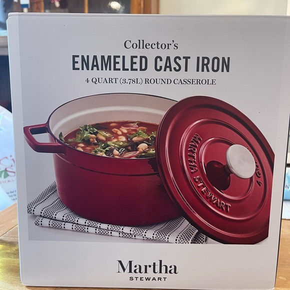 Martha Stewart Collector's Red Enameled Cast Iron Casserole 4 quart